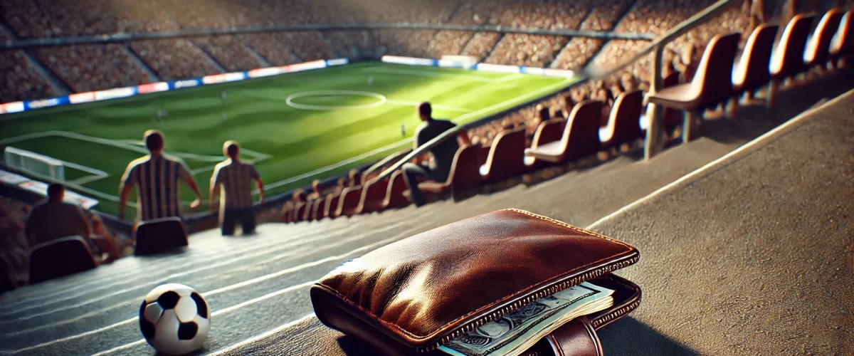 Stadium view with lost documents scenario during a soccer match abroad.